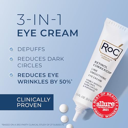 RoC Retinol Eye Cream for Dark Circles & Puffiness, Anti-Aging for Men & Women, 0.5 oz